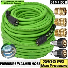 Super Flexible Pressure Washer Hose 25-100' 3600 PSI M22-14&15mm, or 3/8