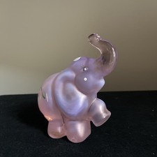 Vtg Fenton Pink Opalescent Glass Elephant Figurine Raised Trunk HandPainted picture