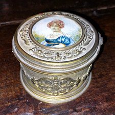 antique French empire era ormolu make up box with hand painted miniature on lid picture