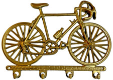 Vintage 1970s 1980s Brass Racing Bike Bicycle Key Holder Wall Hung Rack 4 Hooks picture