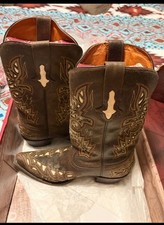1883 Lucchese Women’s 10B Brown Mad Dog Goat Embroidered Snip Toe Cowboy Boots picture