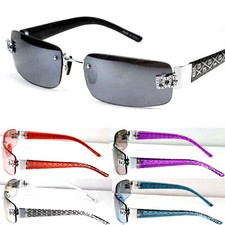 Mens Womens Sunglasses Designer Shades Fashion Rimless Rectangular Wrap Around picture
