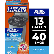 Hefty Ultra Strong 13 Gallon Trash Bags, Tall Kitchen Trash Bags, Blackout, Clea picture