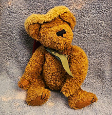 Boyds Plush Teddy Bear Brown w/ Red Hat & Ribbon Black Eyes Plush Bear picture