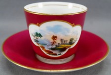 British Hand Painted Landscape Ruins Gold Bone China Coffee Cup & Saucer 1860-70 picture