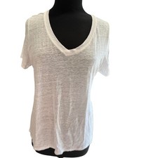 Soft Surroundings White 100% Linen V-Neck Short Sleeve Slub Tee Top Medium 2GG44 picture