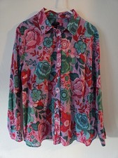 Talbots Blouse Sketched Bloom Button Up XL Petite Semi Sheer Floral Autumn Ltwt  picture