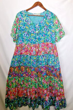 Vintage 80's 90's Floral Cotton Tiered Prairie Dress Womens L Boho Cottagecore picture