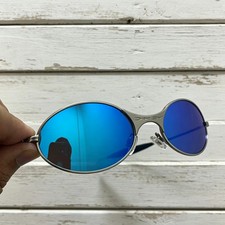 Vintage Oakley C Wire1.0 Titanium Sunglasses Sliver Frame Sapphire Lenses picture