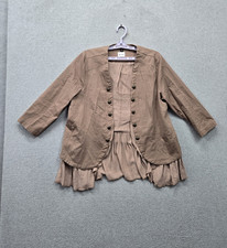 Torrid Women Jack 1 Brown Stretch Twill Peplum Military Ruffles Button Up Casual picture