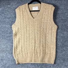 Vintage Jantzen Sweater Vest Mens Large Tan Cable Knit V Neck Made in USA 70s picture