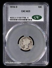 1916-D 10C Silver Mercury Dime CAC AG 3 | About Good 03 Key Date picture