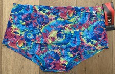 TYR Mens 38 XL Blue Pink Yellow Swim Suit Brief Trainer GROOVY Retro Tie Dye New picture