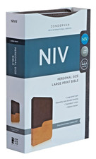 Brand New NIV Large Print Holy Bible Leather Soft Chocolate Amber Zondervan picture