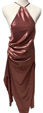 Maxi Prom Formal Wedding Guest Dress Size XL Rose Pink Satin-like Halter Neck picture