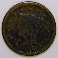 1853 Braided Hair Large Cent k381 picture