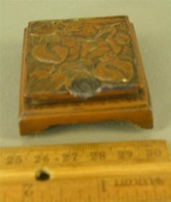 ANTIQUE ART NOUVEAU ORNATE BRONZE CLAD FIGURAL BIRDS STAMP TRINKET DESK  BOX picture