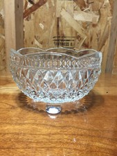 VTG Indiana Glass Diamond Point Cut Bon Bon Bowl Footed Scalloped Rim picture