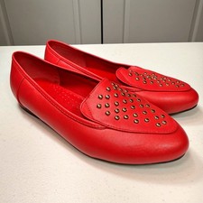 Angel Steps Red Studded Loafers Gold Stud Flats Workwear Streetwear Size 7W picture