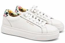 Ted Baker Womens White Leather Floral Platform Sneakers US Size 8/EU 39/UK6 picture