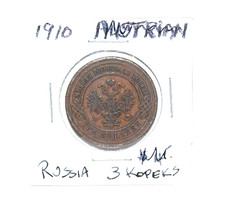 1910 RUSSIAN EMPIRE 3 KOPECKS COPPER ANTIQUE WORLD COIN picture