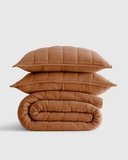 Quince 100% Organic Cotton Gauze Box Quilt Set, Full/Queen, Terracotta, NWT picture