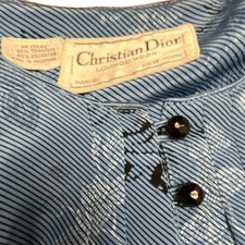 Vtg Christian Dior Blue and black Floral Satin Button-Front cut off minidress picture