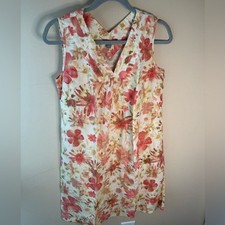 J Jill dress linen Floral White Peach Sleeveless Linen Dress Size XS picture