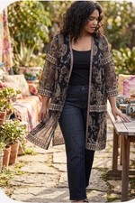 Catherines Sheer Open Topper 4X Black Embroidered Paisley Floral Cardigan Boho picture