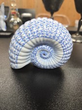 Herend Hungary Blue Fishnet Ammonite Nautilus Shell Figurine - Mint Condition picture