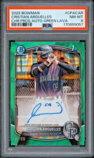 2025 Bowman Chrome Cristian Arguelles 1st Green Lava Auto /99 PSA 8 Rockies picture