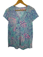 Lilly Pulitzer Womens Etta V Neck Blouse Blue Ibiza Now You Sea Me Size XS NEW picture