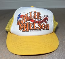 Vintage 1982 Willie Nelson & Family Trucker Hat Yellow Mesh Snapback Franks Bros picture