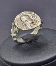 Vintage Beautiful Roman or Parthian Coin Style Sliver Tone Unique Jewelry Ring picture