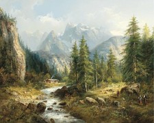 Rustic Mountain Landscape VINTAGE art print 1800's antique painting picture