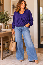 NWT Chico’s Wrap Surplice Bubble Hem Dolman V-Neck Blouse Elevated Casual  picture