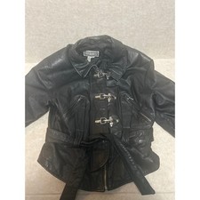 Vintage MGR Black Leather Jacket Lobster Claw Clasp Belted Biker Goth Womens S picture