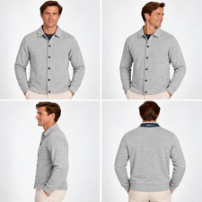 JOHNNIE-O Mens LARGE Tudor Rib-Knit Shirt Wool Blend Jacket Sweater Gray $248 picture