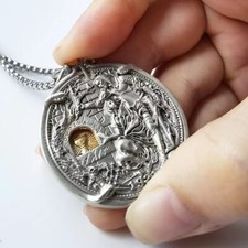 Vintage Movable Mechanism Holy Grail Coin Pendant With Removable Decorations picture