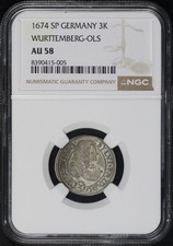 1674 SP German States Württemberg-Oels Silver 3 Kreuzer KM#8 NGC AU-58 picture
