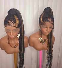 Black and Gold Full Lace Synthetic Braided Wig for Classic Ladies Easy to Style picture
