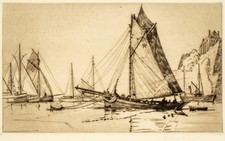 William Ferrari, Antique Hudson River New York Sailboat Etching, c.1920s picture
