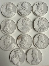SET OF 12 ANTIQUE 19th C PLASTER RELIEF MEDALLIONS DEPICTING FRENCH MONARCHS picture