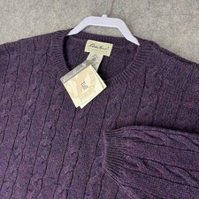 VTG Eddie Bauer Shetland Wool Sweater Mens XLT Tall Purple Cable Knit NWT New picture