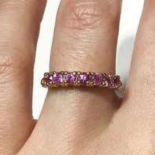 0.77 ctw Natural Pink Sapphire Solid 14k Yellow Gold 7 Stone Anniversary Ring picture