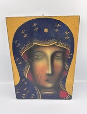 Our Lady Of Częstochowa Madonna Face Hand Painted On Wood Board 11”x8” picture
