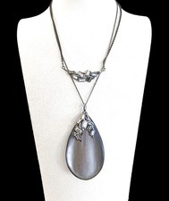 NWT Alexis Bittar Large Lucite & Crystal Double Pendant Necklace  Charcoal Gray picture