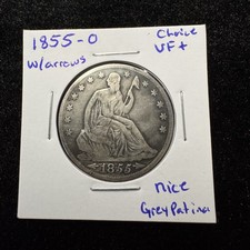 1855-O 50C Seated Liberty Half Dollar w/Arrows Choice-VF+ Great Grey Patin picture