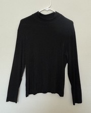 Chicos Size 2 Travelers Long Sleeve Black Lightweight Top Blouse picture