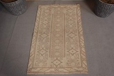 Beige and Brown Vintage Milas Rug, 2.6 x 4.1 ft, Geometric Wool Small Vintage Ru picture